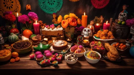 Fotobehang Table with food decorated for mexican day of the dead © AnaV