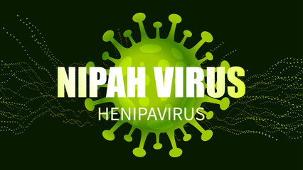 Nipah virus concept. Microscope virus close up, Nipah henipavirus, Hendra virus, newly emerging zoonotic infection with acute respiratory syndrome and severe encephalitis, 3D illustration.