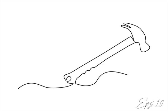 hammer continuous line art vector illustration