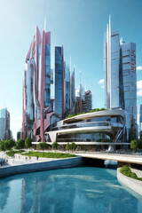 Naklejka premium 3D illustration architecture building construction, AI generative illustration