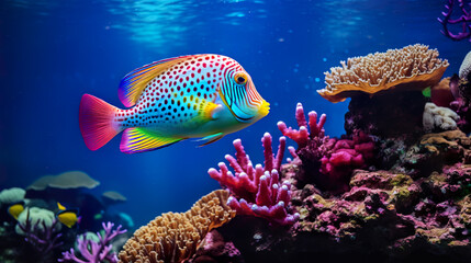 Fototapeta na wymiar Underwater Scene of Tropical Fish Amidst Vibrant Coral Reefs, Depicting Marine Life