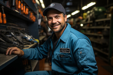 Young Hispanic Man in Electrician Uniform - obrazy, fototapety, plakaty