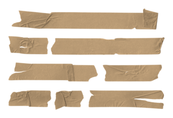 Collection of old, grunge, antique, adhesive tape pieces on transparent background	