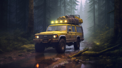 Obraz premium A rugged off-road adventuredrives through mud, Off road travel.generative ai