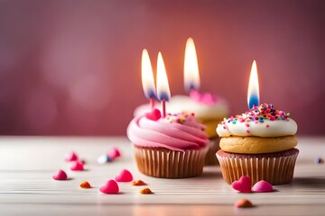 Obraz na płótnie Canvas birthday cupcake with candle