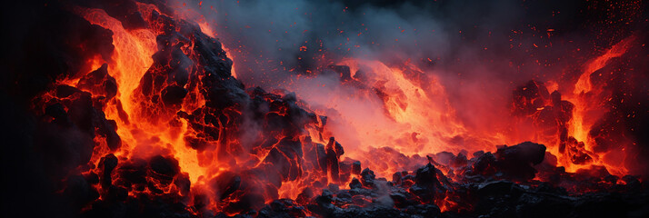 Bubbling magma texture, glowing hot, turbulent movement frozen in time