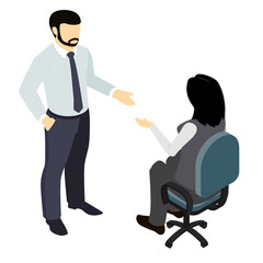 boss talking to an employee, communication in a team, one-to-one