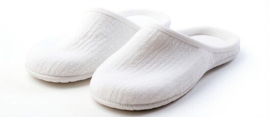 White disposable textile slippers on white background