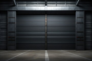 Shutters gates steel doors loading section garage view . - obrazy, fototapety, plakaty