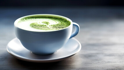 Matcha coffee in a porcelain cup.