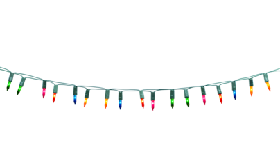 String of Christmas lights isolated on transparent background.