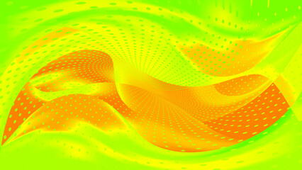 Abstract pop yellow orange green background. Bright wave. Neon light backdrop. Digital wallpaper. Cover design. NFT Card. Metaverse. Optical illusion. Environmental Social Corporate Governance ESG.