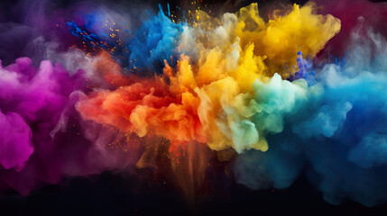 Explosive burst of colored powder. Close-up abstract dust against a backdrop. Vibrant and dynamic