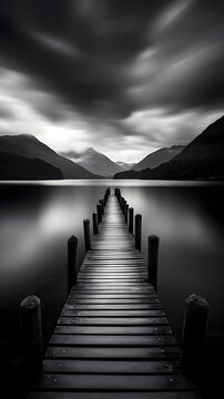 wooden jetty at lake, 9:16 format