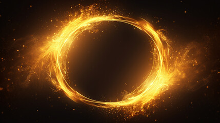 golden fire ring.green color circle isolated effect on black background.ai generative - obrazy, fototapety, plakaty