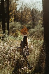 Beautiful young woman enjoying a scenic walk in a lush green forest