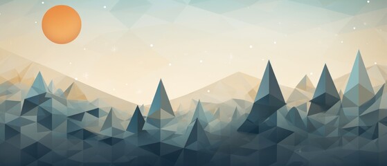 Abstract geometric mountain landscape with stars and mountains