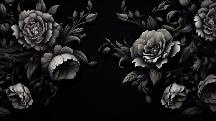 Black background in the style of stunningly beautiful illustrations with motifs of black flowers.