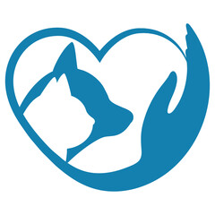 Obraz premium Illustration care and concern for animals.Hand with a dog and a cat on white background