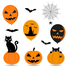 Illustration of a set of elements for Halloween on a white background.
