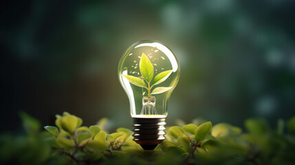 A top view of an eco-friendly lightbulb crafted from fresh leaves, symbolizing the concepts of renewable energy and sustainable living