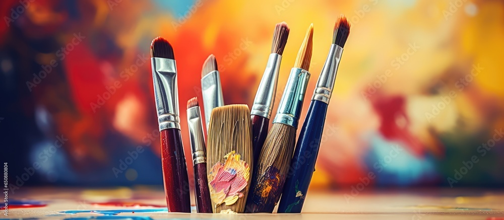 Poster using art brushes and paints to create pictures with a mixture of colors
