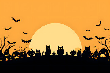 Fototapeta na wymiar Halloween und Decoration Konzept mit Schatten vor orangenem Hintergrund mit Mond