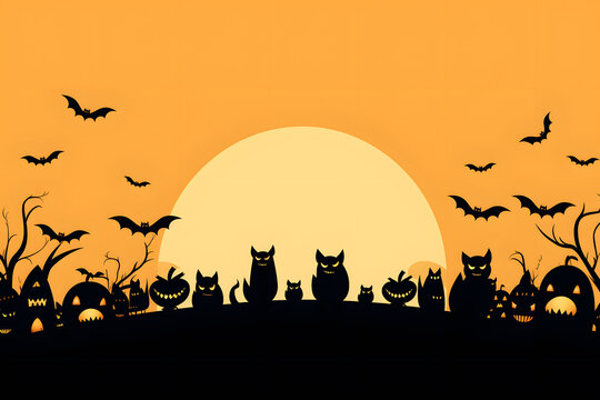 Halloween und Decoration Konzept mit Schatten vor orangenem Hintergrund mit Mond