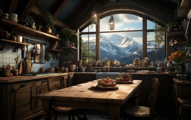 Obraz na płótnie Canvas Kitchen interior in a chic apartment. Example of kitchen interior