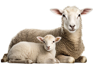 Naklejka na ściany i meble Protective Ewe and Lamb, Transparent Background