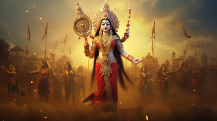 Hindu festival of light, joy, love and victory. The figure of a warrior, demigod or god. Ai generative - obrazy, fototapety, plakaty