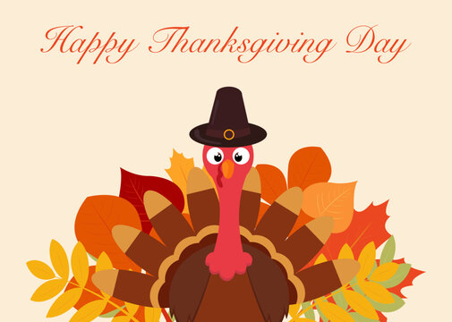 Thanksgiving day. Turkey autumn background with leaves. Vector graphics