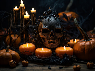 Obraz premium Spooky Halloween decoration for a haunted night. AI Generation.