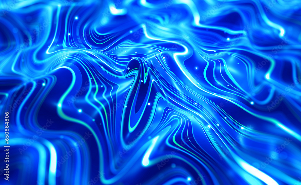 Poster a curved space of magical forms. oil stains on a field of wavy lines. 3d illustration of abstract em