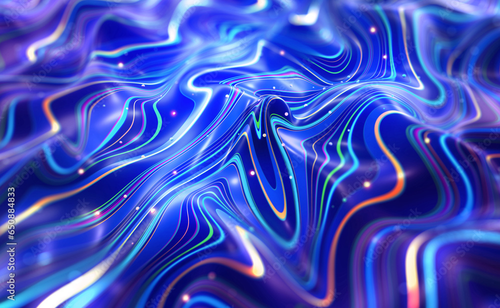 Poster Abstract data swirl. Wavy field of tangled strings 3D illustration. The magic and beauty of mysterious feelings