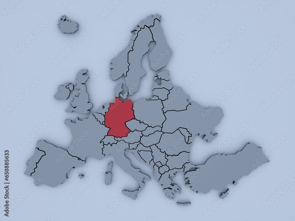 Aufkleber 3d render of a textured gray block europe map with germany in red