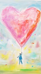 A person holding a heart-shaped balloon in a painting