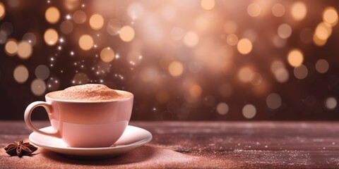 Fototapeta premium Steaming Hot Chocolate Mug with a Spiced Cover on a Cozy Winter Night, Embracing the Comfort and Warmth of Christmas in Every Aromatic Sip