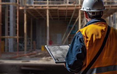 construction engineer working on site location on tables. Smart constuction concept. Generative in ai