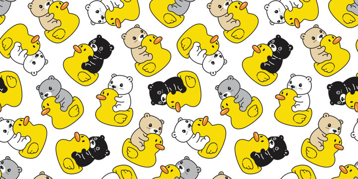 bear polar seamless pattern duck rubber swimming ring inflatable flamingo teddy cartoon doodle vector gift wrapping paper tile background