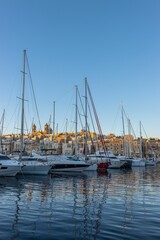 Fototapeta premium Ships docked at the Vittoriosa Yacht Marina in the morning in Malta