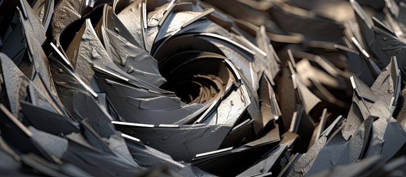 Recycling steel scraps and aluminum chips from machining metal parts including twisted spiral steel shavings with sharp roughness