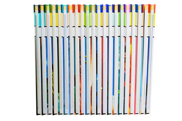 Rows of books for children on a white background