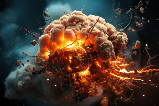 The concept of explosive ideas, knowledge, and creativity is represented by an illustration of the human brain exploding. Generative AI.