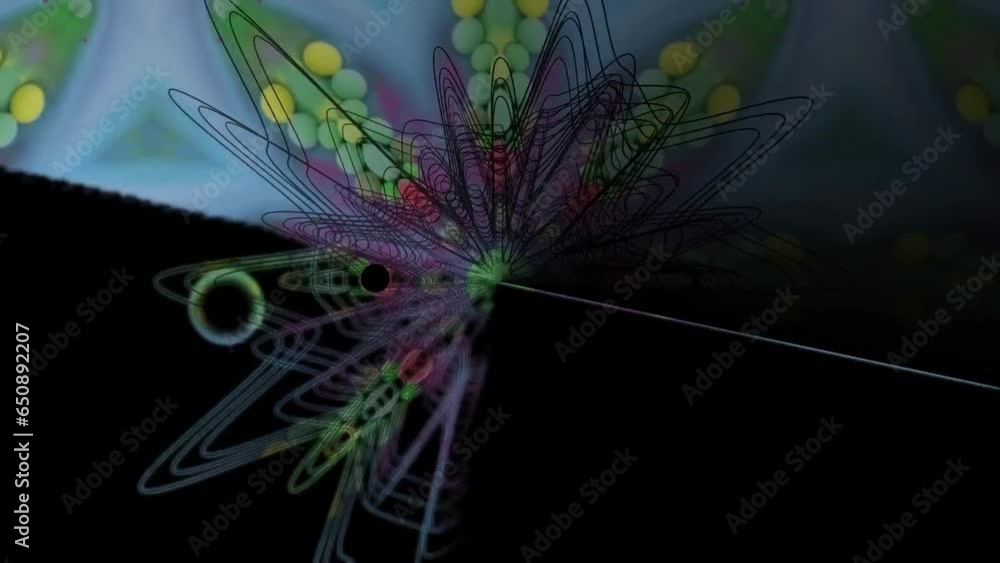 Poster illustration abstract of a colorful circle shape with spider lines and black background