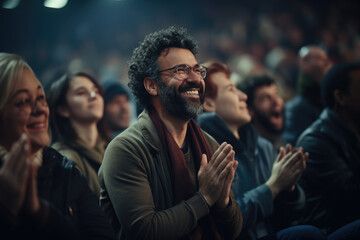 Fototapeta premium A person clapping enthusiastically at a performance. Generative Ai.
