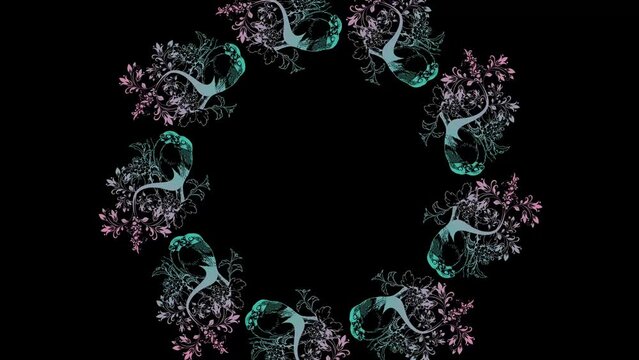 3d rendered animation of abstract hypnotic geometric patterns on black background