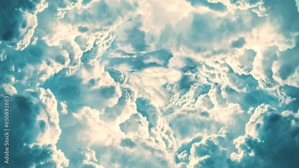 Poster 3d rendered animation of bright white smooth clouds in the sky