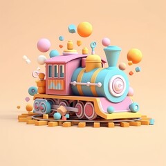 3D Illustration of a Toy Train