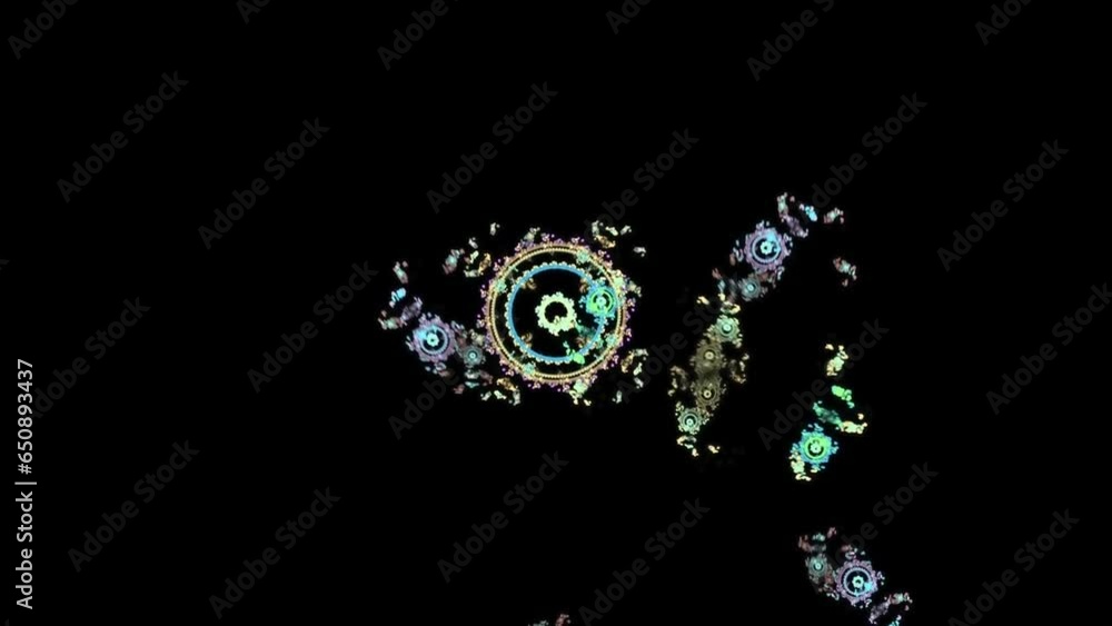Poster digital art of abstract geometric shapes and lines of different colors on black background